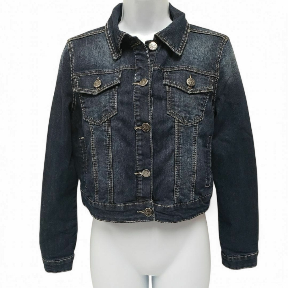 Earl Jean Womens Cropped Button Up Denim Jacket Size Small
